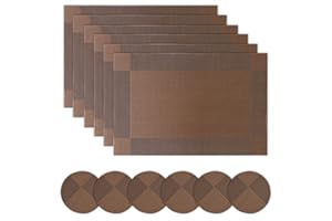 Miorkly Placemats, Place Mats and Coasters Sets of 6 Christmas Table Mats, Heat Resistant/Washable/Non Slip PVC Table Place Mats,Woven Vinyl Table Placemats,45CM x 30CM(Dark Brown)…