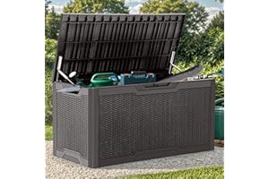 YITAHOME 380L Caja de Almacenaje de Jardín, Resina Grande Arcón de Ordenación Exterior para Exteriores Muebles de Patio, Cojines para Material