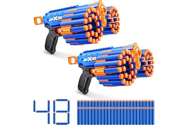 XSHOT Insanity Manic Blaster by ZURU avec 48 fléchettes (2 Blasters Inclus), Technologie de Poche d'air et Rangement de fléchettes, Jouet d'extérieur pour garçons et Filles, Adolescents et Adultes