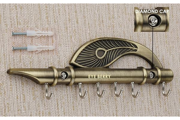 EYE BERRY BASI SALES WITH MISCELLANEOUS DEVICE Wall key holder Flute and Peacock Quills Key Holder Wall Hanging Stand Home Decor key holder key hook/holder/stand/hanger, Brass