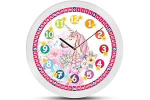 ‎K&L WALL ART K&L Wall Art Lautlose rosa Kinder Wanduhr für Mädchen langlebige Einhorn Fee Geschenk Lernuhr 30cm groß Uhrzeit lesen Lernen Blumen Kinderuhr Lesehilfe (30cm Einhorn Prinzessin)