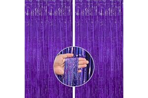 SULOLI 2 Stück Lametta Vorhang,Lila Glitzer Vorhang,Luftschlangen,Vorhang Hintergrund Dekoration für Party Deko Geburtstag Hochzeit Neujahr Halloween Karneval