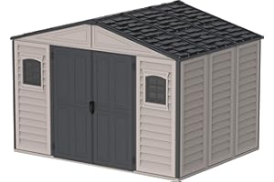 Duramax Woodbridge II Capannone da Giardino in plastica, 10.5 x 8 cm, con Kit di Fondazione in Metallo e 2 finestre fisse, Grigio Scuro