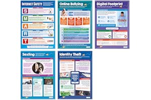 DAYDREAM EDUCATION Cyfrowe plakaty bezpieczeństwa (wtórne) – zestaw 5 sztuk, plakaty szkolne bezpieczeństwa online, papier z połyskiem, 850 mm x 594 mm (A1), plakaty z bezpieczeństwem w Internecie, tabele edukacyjne