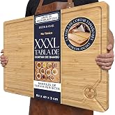 Deer &amp; Oak - Bamboo Cutting Board L (60 x 40 x 3.2 cm), Extra Large Double-Sided Wooden Cutting Board, Pre-Oiled with Juic