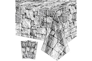 PTECDROTS Steinwand-Tischdecken, Kopfsteinpflaster-Tischdecken, rechteckige Ziegel-Tischdecke, Steinwand-Hintergrund für mittelalterliche Burgritter, Halloween-Partyzubehör, 130 x 230 cm, 2 Stück