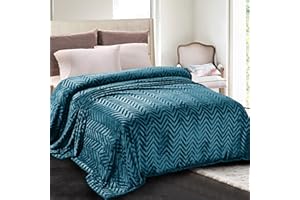 Whale Flotilla Flannel Fleece King Size Blanket for Bed, 264x230 CM, Soft Fluffy Velvet Bed Blanket with Decorative Chevron Pattern for All Season, Warm and Lightweight, Teal