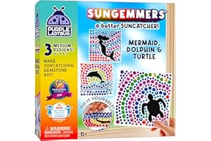 PURPLE LADYBUG Sungemmers Fenster Mosaik Bastelset Kinder ab 6 Jahre - Coole Geschenke Kinder 4-12, Meerjungfrau Geschenk Mädchen 7 Jahre - Basteln Mädchen 8 Jahre - DIY Window Diamond Painting