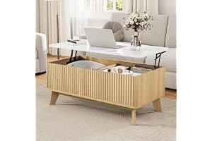KOOPMAD Lyftbart soffbord, rektangulärt vardagsrumsbord med multifunktionell uppfällbar bricka, moderna soffbord med förvarin