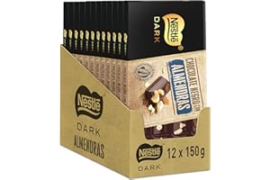 NESTLÉ DARK Nestle Dark Tableta de Chocolate Negro con Almendras, 12 x 150 g