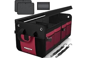 FORTEM Organizador Maletero SUV, Caja Plegable con Compartimentos, Accesorios Auto Mujer Hombre, Tela Oxford 1680D, Base Antideslizante, Correas Ajustables, Tapa Suave (65L)