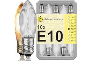 Schuerzenfabrik 10x lampadina a lume di candela conica E10 16V 3W per lampadina di ricambio per illuminazione natalizia per catena luminosa gialla