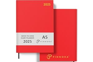 Pinnora 2025 Diary A5 Week to View, Red Year Planner Organiser Diary 2025 Week To View, 2025 Planner, Home, School & Office, Hard Back 2025 Diaries, A5 & A4 2025 Diary in Day Per Page & Week To View