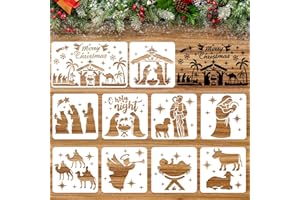 HOWAF 10PCS Nacimiento Belen Navidad Plantillas Navidad, Belen navidad Completo Plantillas para Pintar Plástico Reutilizables Portal de belen Manualidades Belén Adornos Navideños Decoraciones Navideña