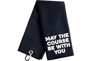 ZAKSEM May The Course Be with You Funny Black Golf Towel, Embroidered Golf Towels with Clip for Dad, Men, Golfer, Golf Lover, Husband, Boyfriend, Husband Birthday