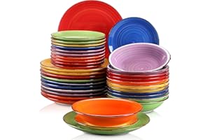 Tafelservice Steingut, vancasso BONITA 36-teiliges Kombiservice, Ess Geschirrset für 12 Personen, je 12 Speiseteller, Suppenteller und Dessertteller Bunte Serie