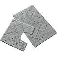 Olivia Rocco Bali 2 Piece Bath Mat Set Super Soft 100% Cotton Easy Care Plush Bath Rug + Toilet Mats Water Absorbent Pedestal Bathmat For Bathroom Toilet Shower, Silver