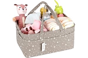 Hinwo Pojemnik na Pieluchy dla Niemowląt - 3-Komorowy Kosz do Przechowywania, Przenośny Organizer Samochodowy, Kosz Prezentowy dla Noworodka z Odpinaną Przegrodą i 10 Niewidocznymi