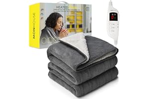 MONHOUSE Jete Chauffant - Couverture Electrique - Controleur Numerique - Minuterie Jusqu a 9 Heures, 9 Reglages De Chaleur, Arret Automatique - Double - 150x200cm - Grise Shearling