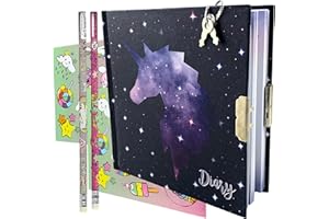 Bainku Diario Secreto Niña Con Unicornio - Diario Con Candado Kawaii - Cuaderno Infantil Con Set De Pegatinas Y Lápices Con Figuras De Unicornio Y Arcoíris.