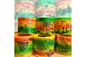 HMN Dino Spring Toy, Magic Slinky Springs Toy, Plastic Coil Fidget Toy, Multicoloured Magic Springs, Perfect Small Novelty Gift Party Favours, Mini Helical Springy Fun for Kids,