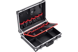 Meister Valigetta attrezzi vuota - 460x320x140 mm - Scomparti individuali - 15 tasche, elastici - Portata 15 kg - Valigia alluminio robusta/Cassetta/Organizer / 9095070