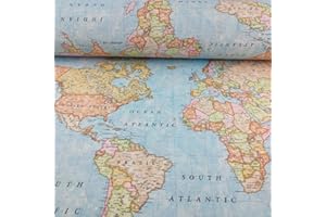 GADETEX Telas por metro loneta (Mapa Mundi Azul, 0,50x2,80 m)