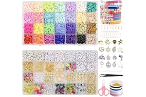 OUZIONZ 7239 Pezzi Perline per Braccialetti,Perle da 6 mm per Bracciali,Perle di Argilla Polimerica Set di Perle per Orecchini in Bracciale di Gioielli Fai-da-te