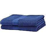 Amazon Basics - Confezione da 2, asciugamani da bagno che non sbiadiscono, 2 grandi, 100 x 100 cm, colore Blu Reale