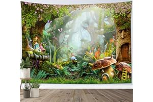 LB Arazzo da Parete Wonderland Foresta Verde Fiaba Arazzo Appeso Parete per Bambini Camera da Letto Soggiorno Dormitorio Murale Decorazione,Compleanno Festa Sfondo,200x150cm