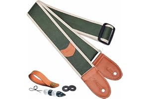 Nefelibata Guitar Strap, Cotton Full Grain Leather Ends Guitar Straps with Pick Pocket for Bass, Electric & Acoustic Guitar, Come with Strap Button, 1 Pair Strap Locks and 4 Guitar Picks