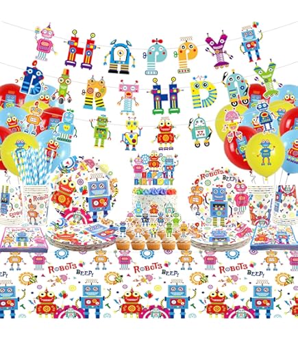 Robot Feestdecoratie Set - Incl. Borden, Bekers, Servetten, Tafelkleed - Voor 20 Personen - Kinderfeestjes