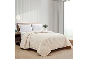 il dolce stile della tua casa Copriletto Trapuntato Matrimoniale Trapuntino Primaverile Estivo con bordo bicolor Frill (amore panna)