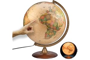 ORBIT Globes & Maps - Retro Leuchtglobus im antiken Stil - 30cm Vintage-Globus mit stabilem Standfuß, Kartenbild 2025 politisch mit LED Leuchte, aktuelles deutsches Kartenbild