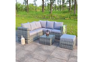 Club Rattan Rose Range Small Corner Sofa Set With Coffee Table In Grey Weave and Free Rain Cover