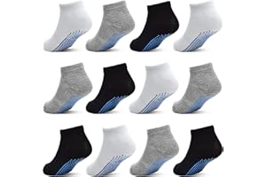 HYCLES Dziecięce skarpety antypoślizgowe dla chłopców i dziewczynek, 12 par, antypoślizgowe skarpety do kostek, na 6 miesięcy – 7 lat