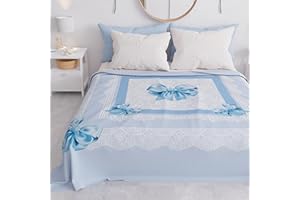 PETTI Artigiani Italiani - Copriletto Matrimoniale Primavera Estate, Coperta Leggera Matrimoniale, Lenzuola Copriletto, Fiocco Celeste 100% Made in Italy
