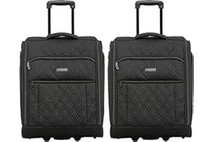 Flight Knight Zestaw 2 walizek podsiodłowych bagażu podręcznego inteligentnej walizki kabinowej, 2 kółka do easyJet, Ryanair, British Airways, idealne również do pociągów i autokarów, Czarny/czarny pikowany, 56x45x25cm, Bagaż podręczny
