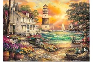 RICUVED Square Diamond Art Kits,5D Lighthouse Diamond Painting Kits for Adults Full Drill Landscape Diamond Painting Kits Diamond Art Kits Seaside Crystal Picture Art for Home Decor 12x16In