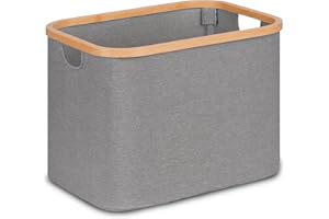 iEGrow Cesto Portabiancheria Pieghevole 50L, Cesto Portabiancheria Pieghevole con Manici in Bambù, Cesto Portaoggetti Grigio per Camera da Letto, Bagno, Lavanderia