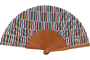 Tusitala Barcelona - Abanico Aire - Abanico Español de Madera y Algodón - Complemento de Moda Hecho a Mano - Funda de Yute Natural Incluida - Regalo Original - 23 cm. - Colección Geometrías
