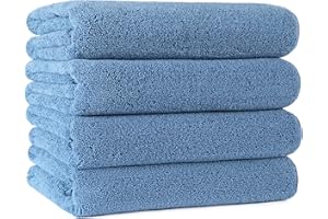 Polyte - Toalla de baño de Microfibra superabsorbente antipelusa - Secado rápido - Azul - 145 x 76 cm - Pack de 4