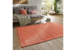 Taracarpet Handwebteppich Läufer Fleckerl Teppich Uni waschbar aus Baumwolle für Wohnzimmer und Küchenteppich 140x200 cm Terracotta