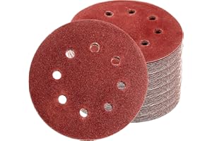 ZEONHEI 150 Pcs 125mm Sanding Discs Sheets, 8 Holes Pads Hook and Loop 40 60 80 100 120 180 240 320 400 600 Mixed Grit Round Sanding Sheets for Random Orbital Sander