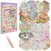 Vicloon 3D Sticker Scene, 20 Sets of House Stickers for Adults and Children, Cute Fun Cartoon 3D with Tweezers, Reusable DIY