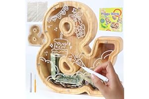 Lakpopya Spardose Buchstaben aus Holz für Kinder Erwachsene Groß A-Z Personalisiert Sparschwein mit Zielbereich Durchsichtig Alphabet Sparbox, Geschenk Dekoration Taufe für Jungen Mädchen (&)