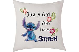 AMZKWY Stitch Gift, Cute Stitch Cushion Cover, Just A Girl Who Loves Stitch Lovely Stitch Pillowcase Home Decor Living Room Decorations Pillow Cover 45x45 cm (Just A Girl Who Loves Stitch)