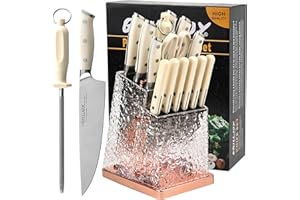 Grilljoy 15Pcs Set de Couteaux de Cuisine avec Bloc - Kit de Couteaux à Haute Teneur en Carbone pour Cuisinier à la Maison - Coupe Professionnelle, Set de Couteaux Tranchants