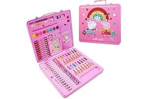 Peppa Pig Kids Art Set Crafts Drawing and Painting Sets for Children Travel Case 40 Plus Pieces Watercolour Paints Crayons Colouring Pencils Art Supplies Gifts for Girls (Pink)