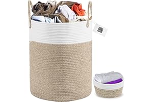 Deco Haus Panier à Linge 46x38cm - Fait Main, Corbeille à Linge Décorative en Coton Tissé - Rangement Vêtements, Livres, Jouets - Pliable, Portable, avec Poignée - Comprend un petit Panier